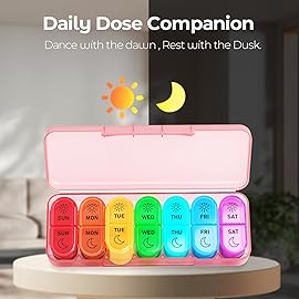 Weekly Pill Organizer 2 Times a Day - AM PM Pill Organizer with 7 Daily Color-Coded Small Cases, Morning and Night Travel Pill Cases for Vitamins, Medicine, & Supplements