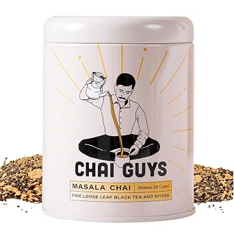 Chai Guys Masala Chai Authentic Spiced Indian Tea Blend | Loose Leaf Black Tea with Cardamom, Cinnamon & Ginger | Real Masala Chai Latte Mix 7oz Tin