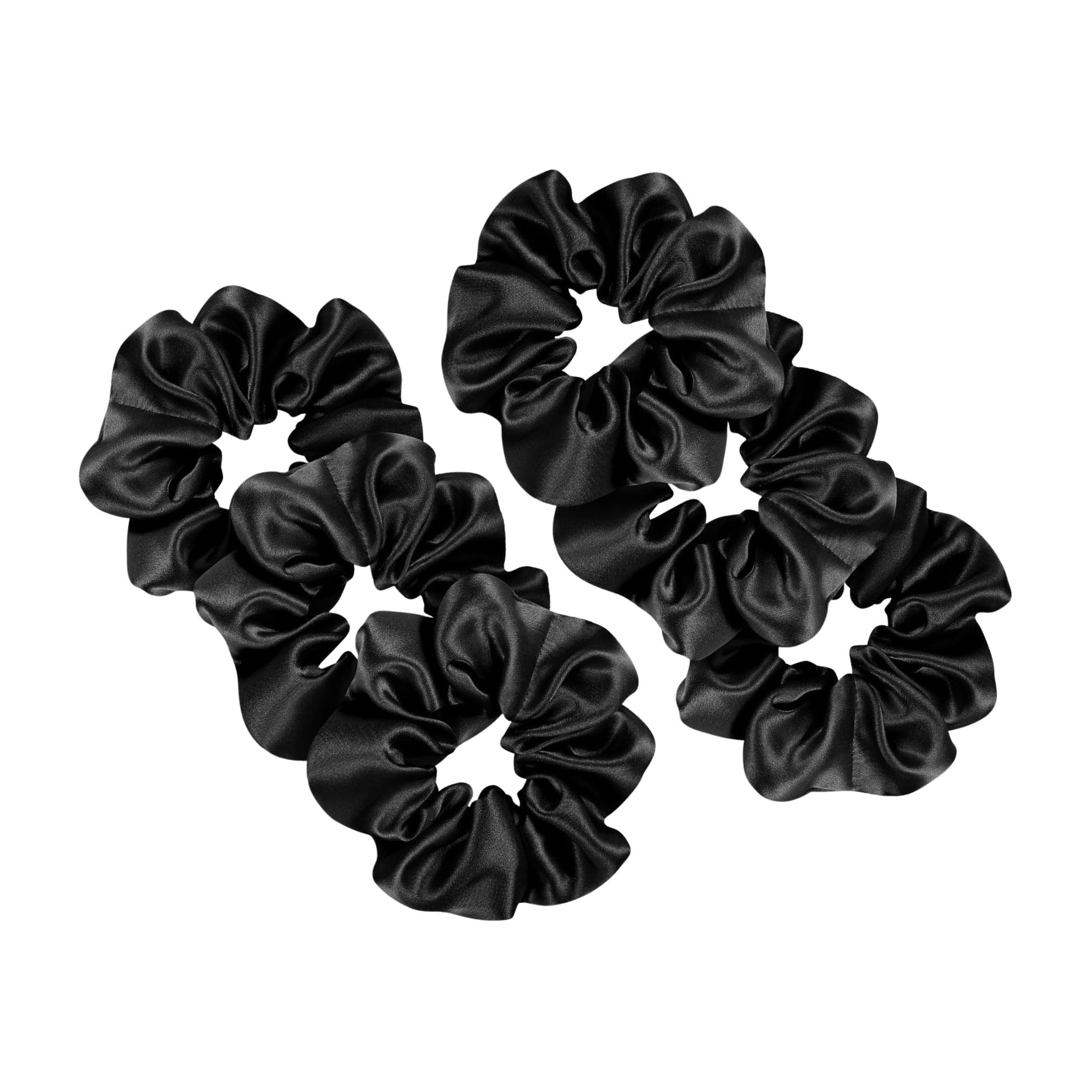 Dvabeautyshop Silk Satin Scrunchies (Pack of 6) – No Tug, No Damage Hair Ties for Women & Girls – Elegant & Comfortable (Black)