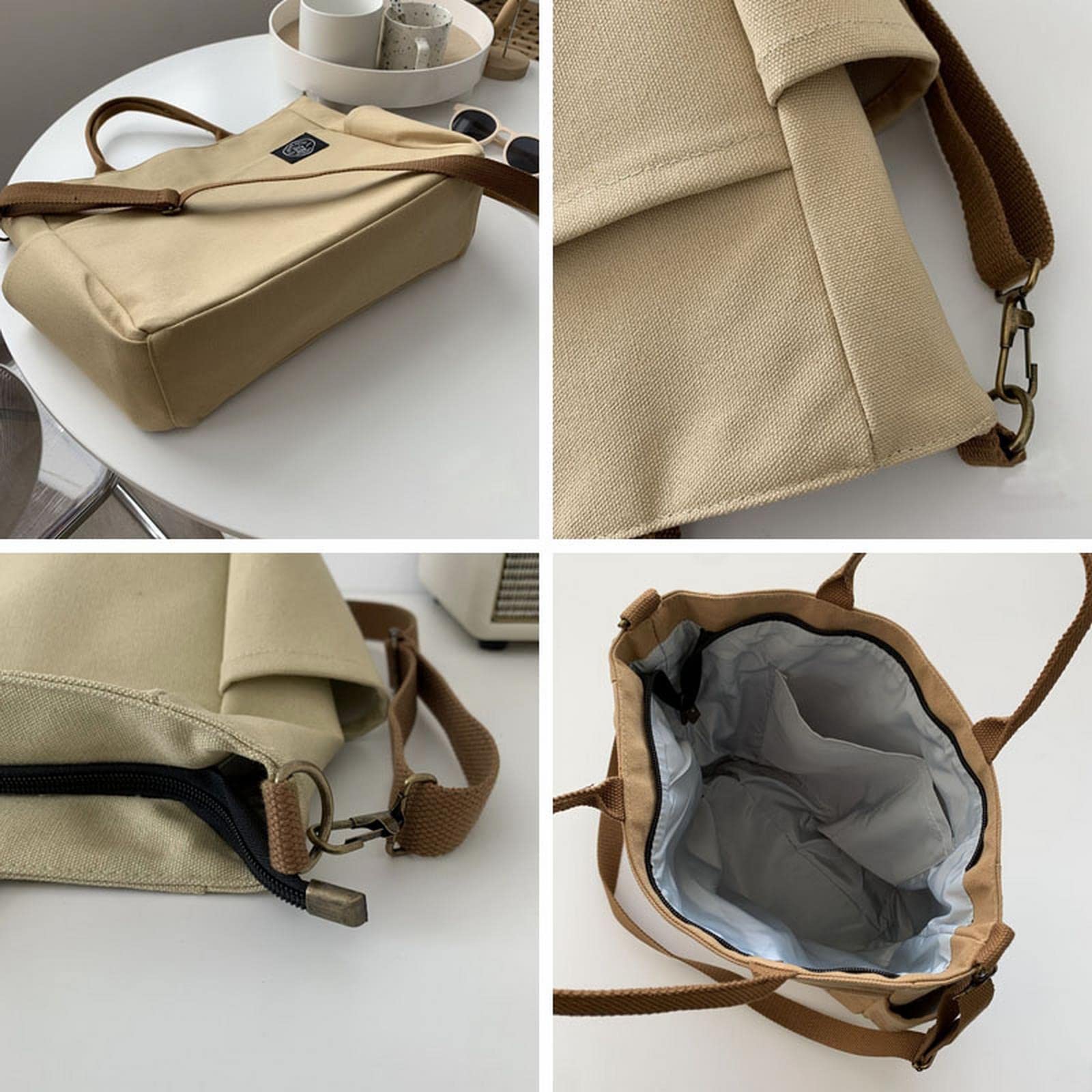 MOGSA Bolso de hombro para mujer, estilo retro, de gran tamaño, de lona, de algodón, cruzado, con cremallera, casual, con múltiples bolsillos
