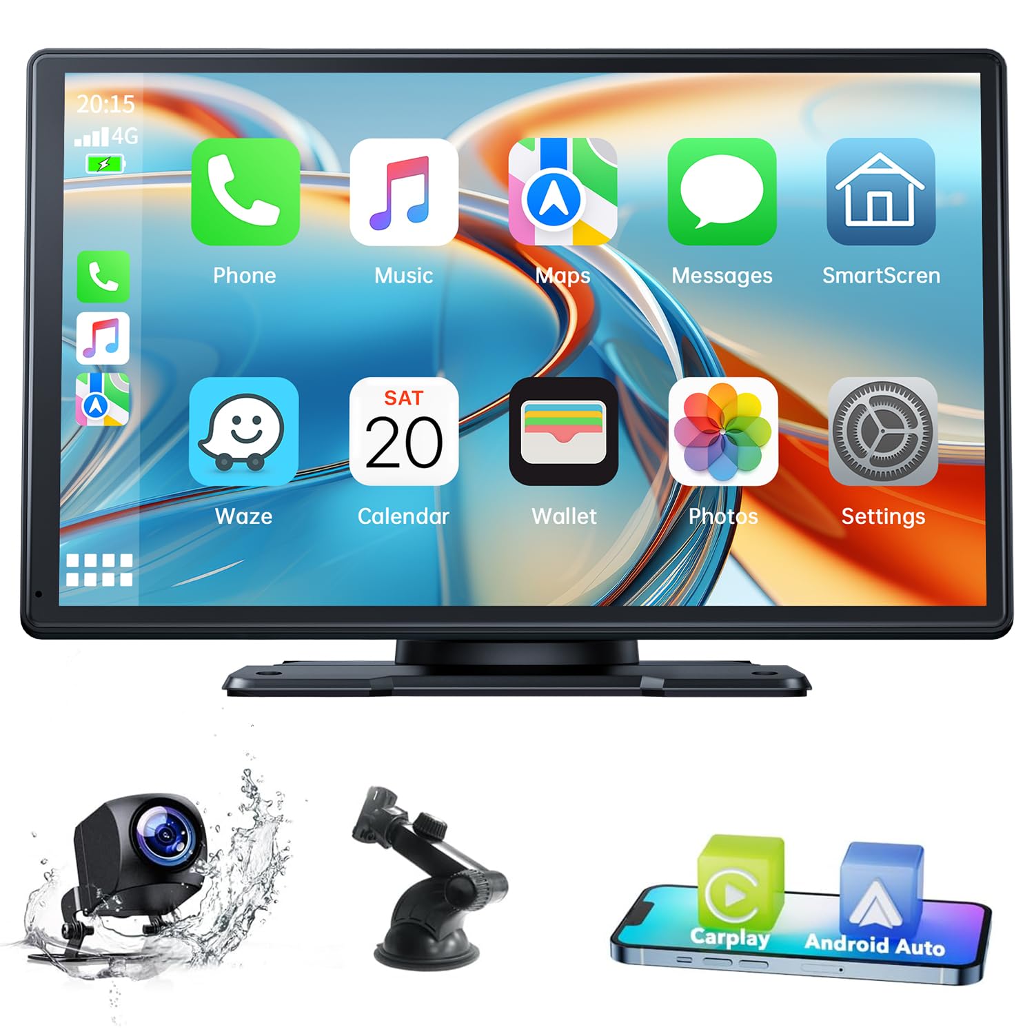 HOTPEAK Wireless Carplay & Android Auto, 9 Inch Wireless Car Stereo for Apple Carplay, Portable Car Radio Receiver with Rear Camera, Car Play Display with Voice Assistant, Bluetooth, Airplay, AUX,FM