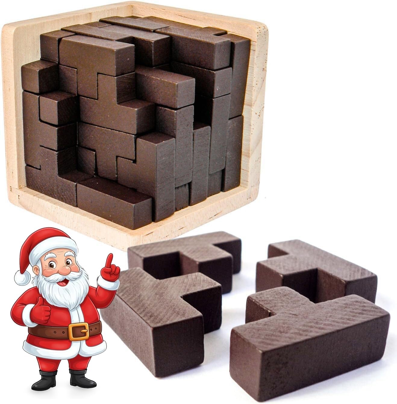Original 3D Wooden Brain Teaser Puzzle - 3D Puzzle for Kids 8+ & Adults, Desk Toy Delight, Challenging Game & Wooden Puzzle for Adult Brain Boost (Brown)