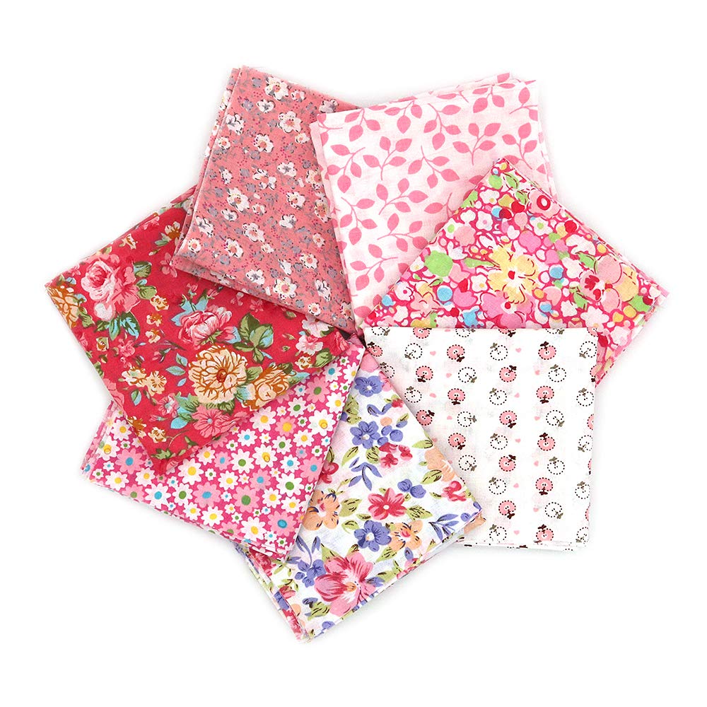 Namvo Pink 7Pcs 50 X 50Cm Cotton Craft Material Patchwork Pattern Cloths Diy Handmade Sewing Quilting Fabric Different Designs Tone