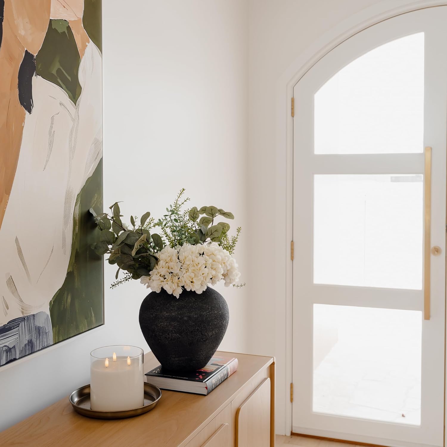 Silk Serenade White Hydrangea Faux Flower Arrangements with Eucalyptus & Greenery for Home Decor, 5 Heads and 8 Green Fake Flores Long Tall Artificial Stems Floral Kitchen Living Dining Centerpieces - Image 5