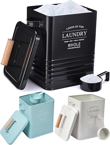 Whole Housewares Contenedor de detergente para ropa  Dispensador de jabón en polvo de lavandería de metal con cucharón, tapa hermética y asas,