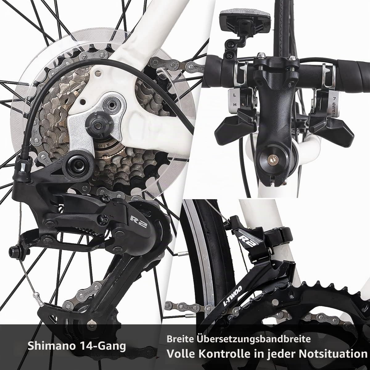 Hiland 700c Rennrad, 14 Gänge, Leichter Aluminiumrahmen, 28 Zoll, Rahmengröße L, City Commuting für Männer und Frauen, Weiß
