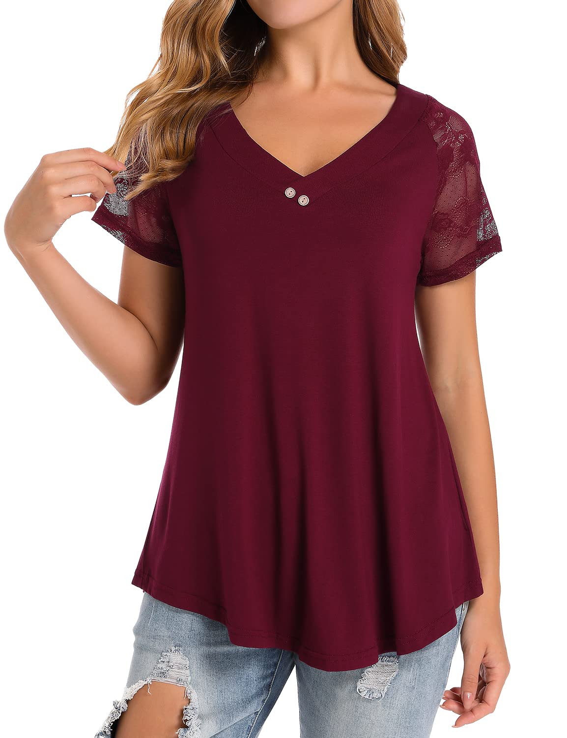 Vinmatto Women's Summer Short Sleeve V Neck Flowy Plus Size Tunic Top