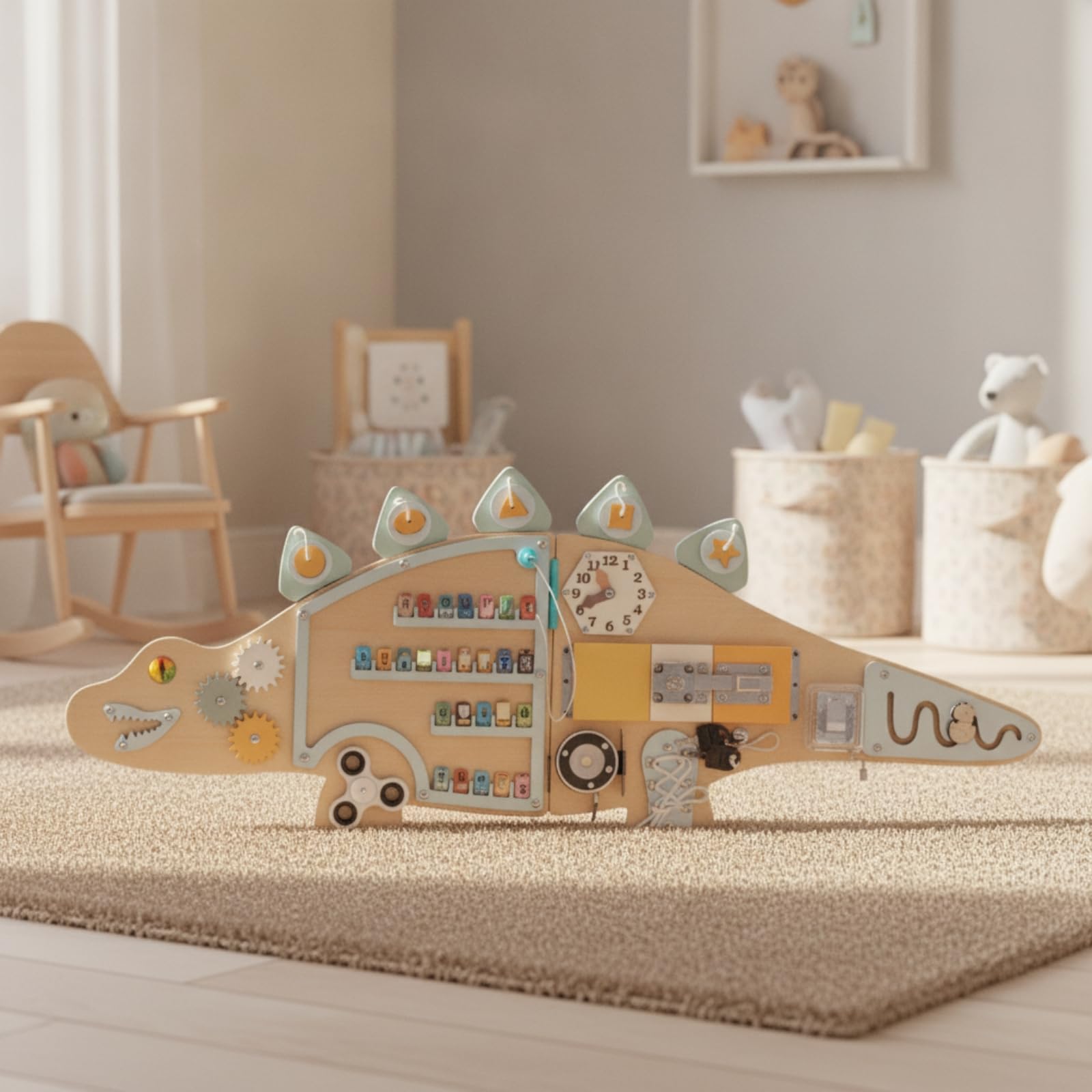 predolo Tablero Didáctico Pared con Dinosaurio sin Pantalla Tablero Ocupado con Forma Dinosaurio Ahorra Espacio para Niños Pequeños, Guarría