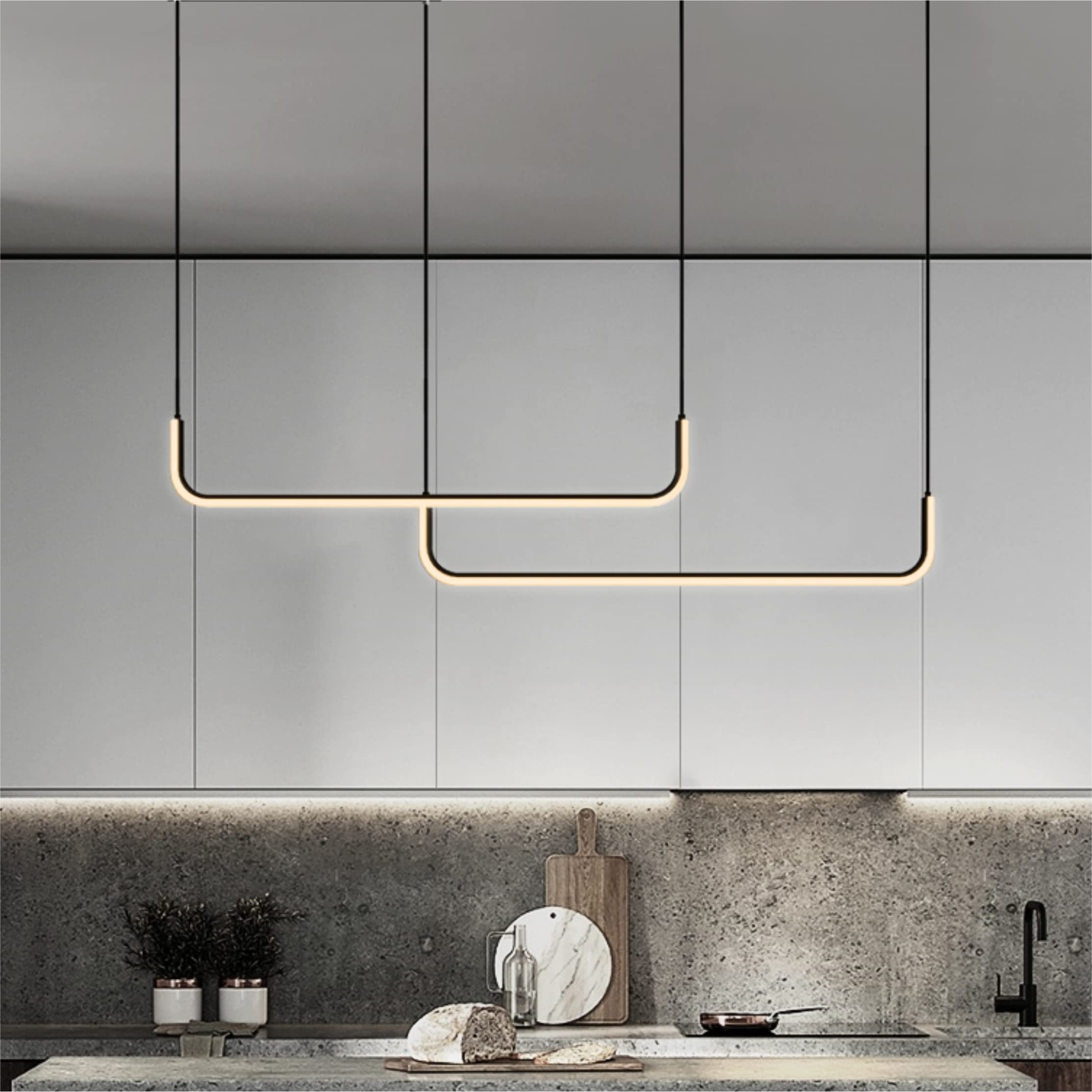V.MAX Modern Linear LED Chandelier - 90 cm Height, 3-Color Smart Acrylic Light, Gold Finish for Cloakroom