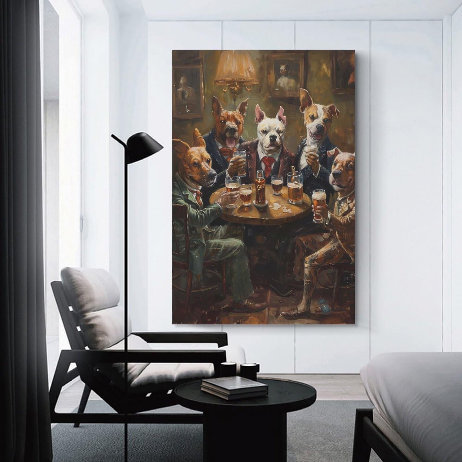 Junmoney Unframe-Style-23 Dogs Beer In A Tavern Hanging Wall Art, 24X36inch(60X90cm), For Entrance Walls, Hall Decor Or Foyers, Wall Decor To Refresh Empty Corners