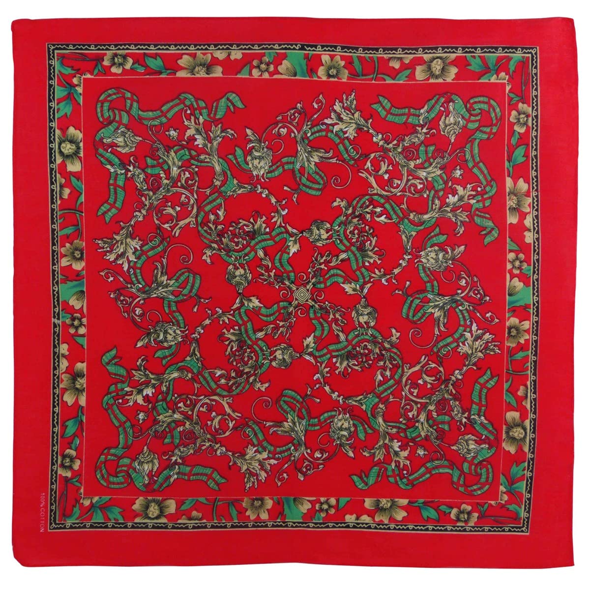 Pickled Moon Red Cotton Tartan Ribbon And Thistle Bandana With Floral Border