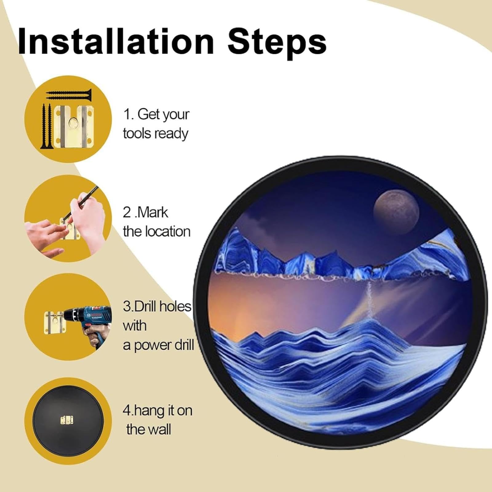 KXAOXGRC 3D Sandkunst Bild - Bewegter Sand 360° Drehbar Als Wanddekoration