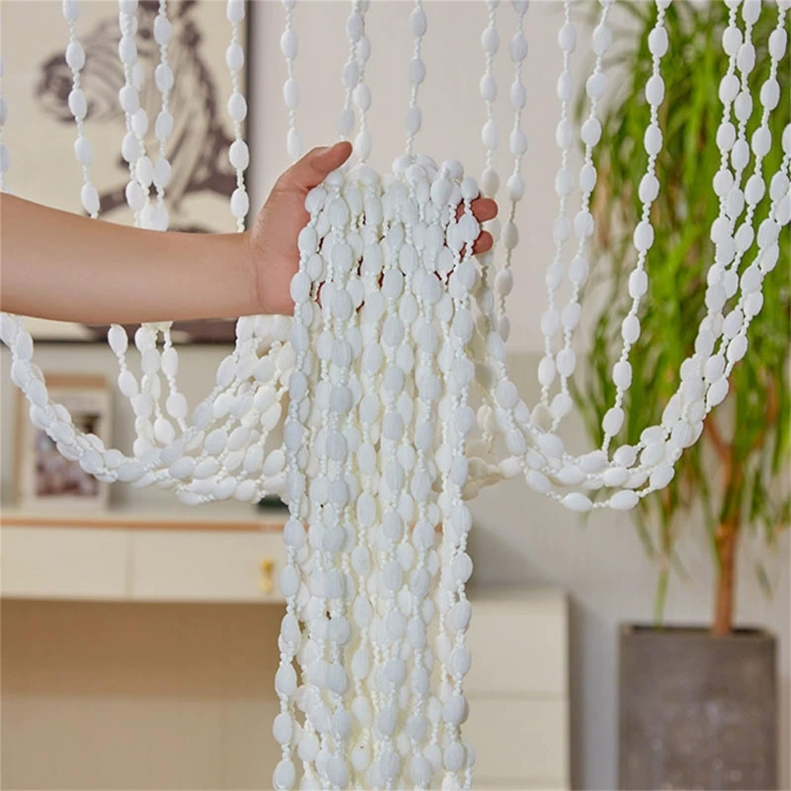 Beaded Door Curtain with Fringe,String Door Curtain, Bead Curtains for Doorways, Fly Screen Insect Bug for Doorways Window Closet Party Decorations Room Divider (Brown,100x200cm)-White||100x200cm