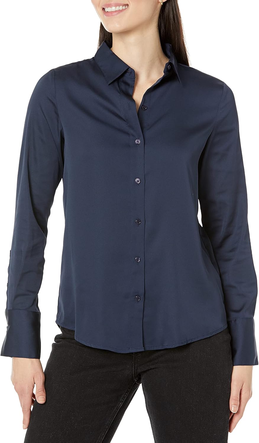 Amazon Essentials Womens Regular-Fit Satin Button Down Blouse (Available in Plus Size)