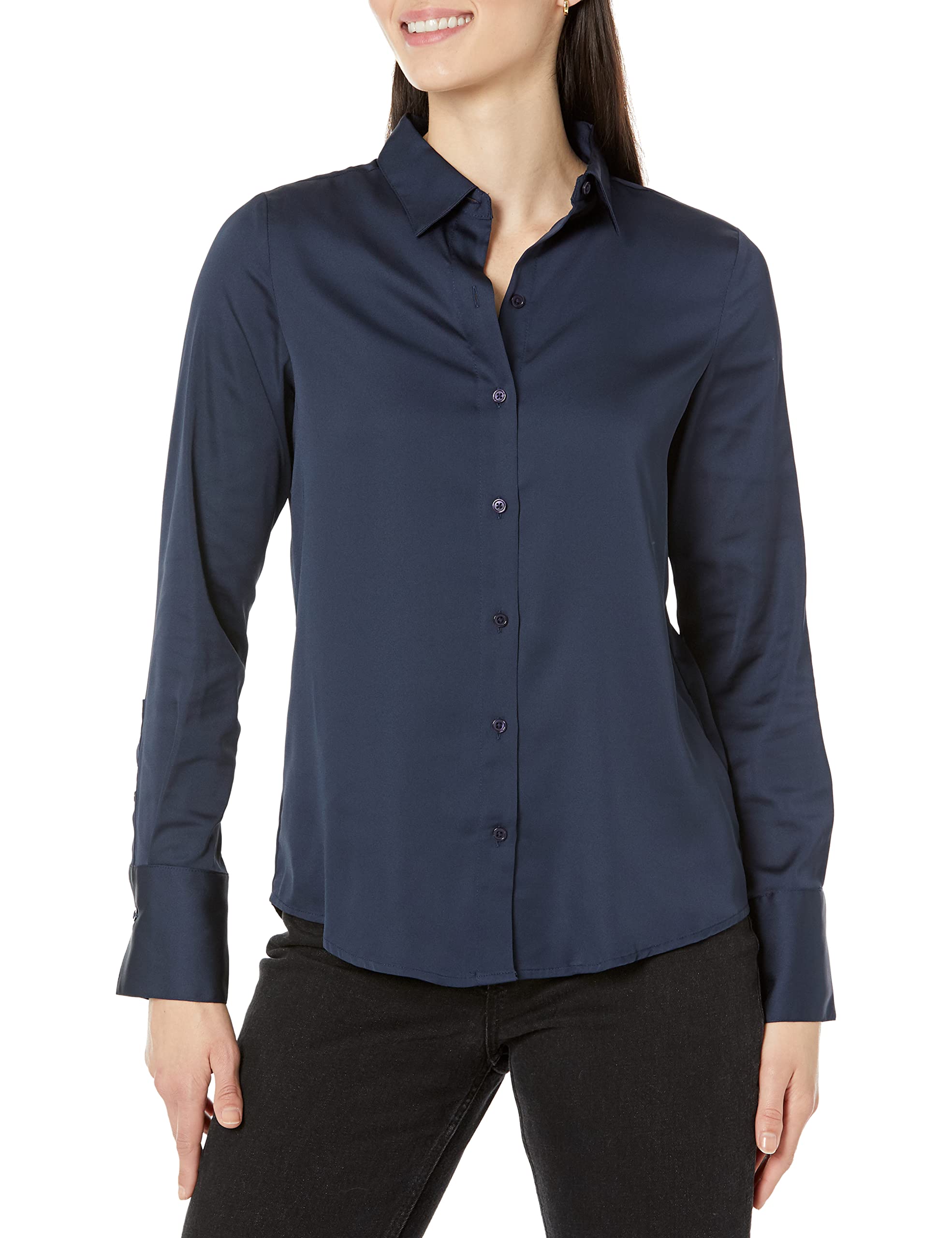 Amazon EssentialsWomen's Classic-Fit Satin Button Down Blouse (Available in Plus Size)