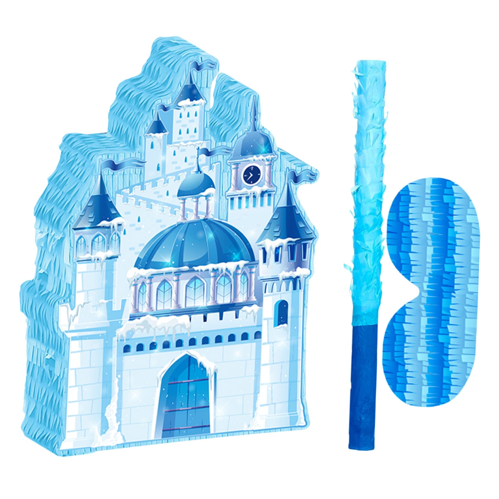 BESTonZON Weihnachts Piñata Schloss aus Papier mit Augenabdeckung und Stab Einfach Aufzuhängen Lebendige Winterdekoration für Kindergeburtstag und Schulfeiern