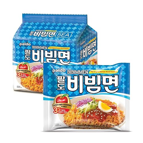 Paldo Fun Yum Bibim - Fideos fríos instantáneos para hombre paquete de 5 ramen frío sin caldo con salsa de condimentos dulce y picante ramyun