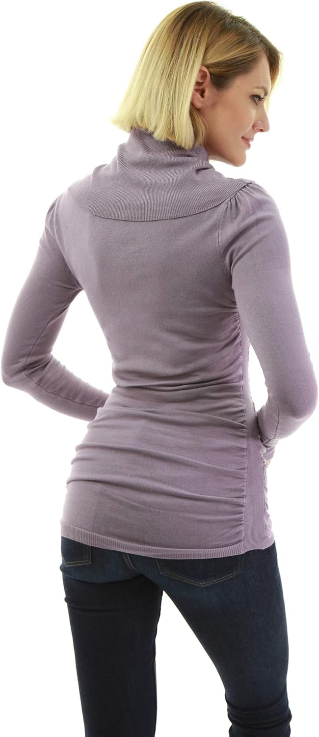 AmélieBoutik Women Casual Slim Fit Cowl Neck Long Sleeve Ruched Sides Pullover Tunic Sweater - Image 5