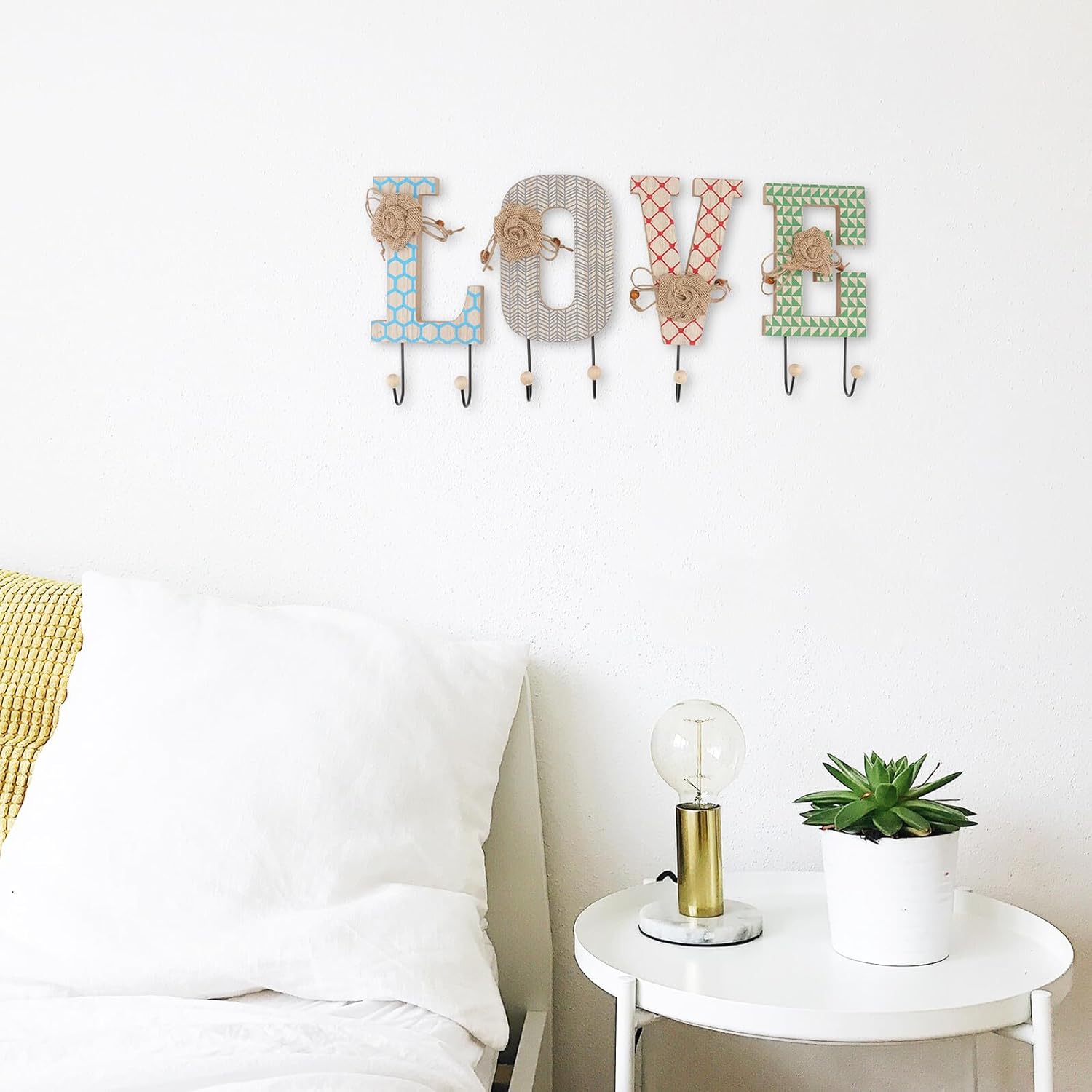 4pcs Creative Wall-Mounted Hangers Letter Hooks Vintage Style Coat and Key Organizer Hooks for Entryway and Living Room Sturdy Decorative