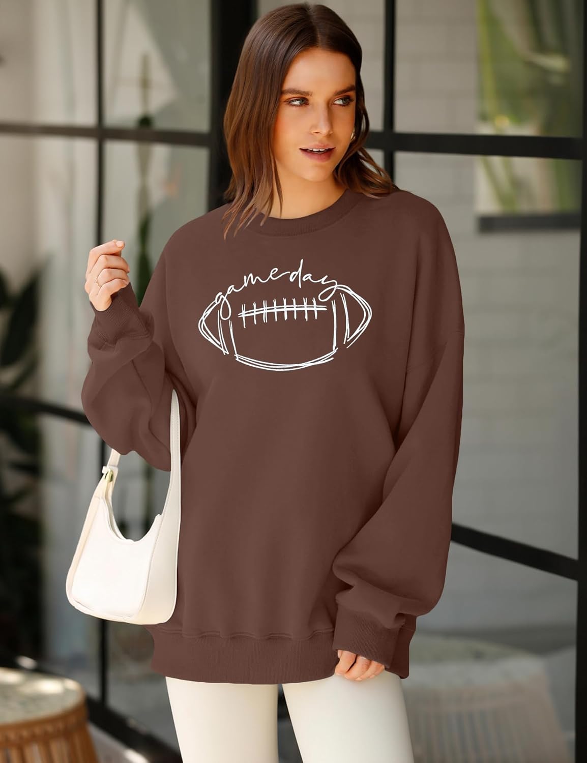VVNTY Game Day Sweatshirts for Women: Embroidered Football Long Sleeve Shirt Oversized Football Mom Crewneck Pullover - Image 3