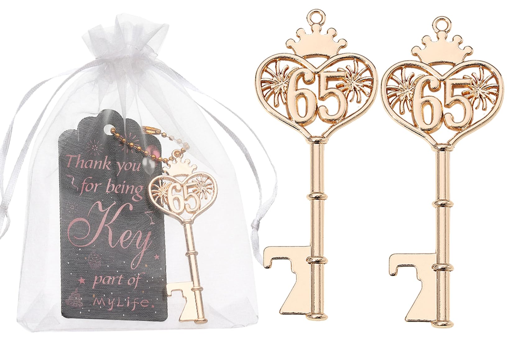 WAYTOSUC 48PCS 65th Birthday Bottle Opener 65 Souvenir Party Supplies Key Opener 65th Baby Birthday Return Gifts Wedding 65th Anniversary Party Decor