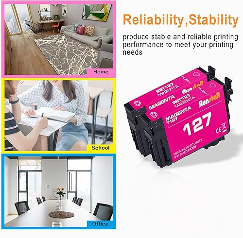 Miniatura 5 de Run Star Paquete de 2 cartuchos de tinta 127 magenta remanufacturados de repuesto para Epson 127 T127 uso para Epson Workforce 60 530 625 545 645