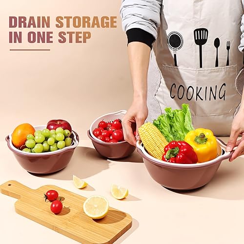 Miniatura 3 de LRECNOM Colador de 6 piezas con cuenco, colador de plástico para pasta, verduras y frutas, sin BPA, apto para lavavajillas (grande, fucsia)