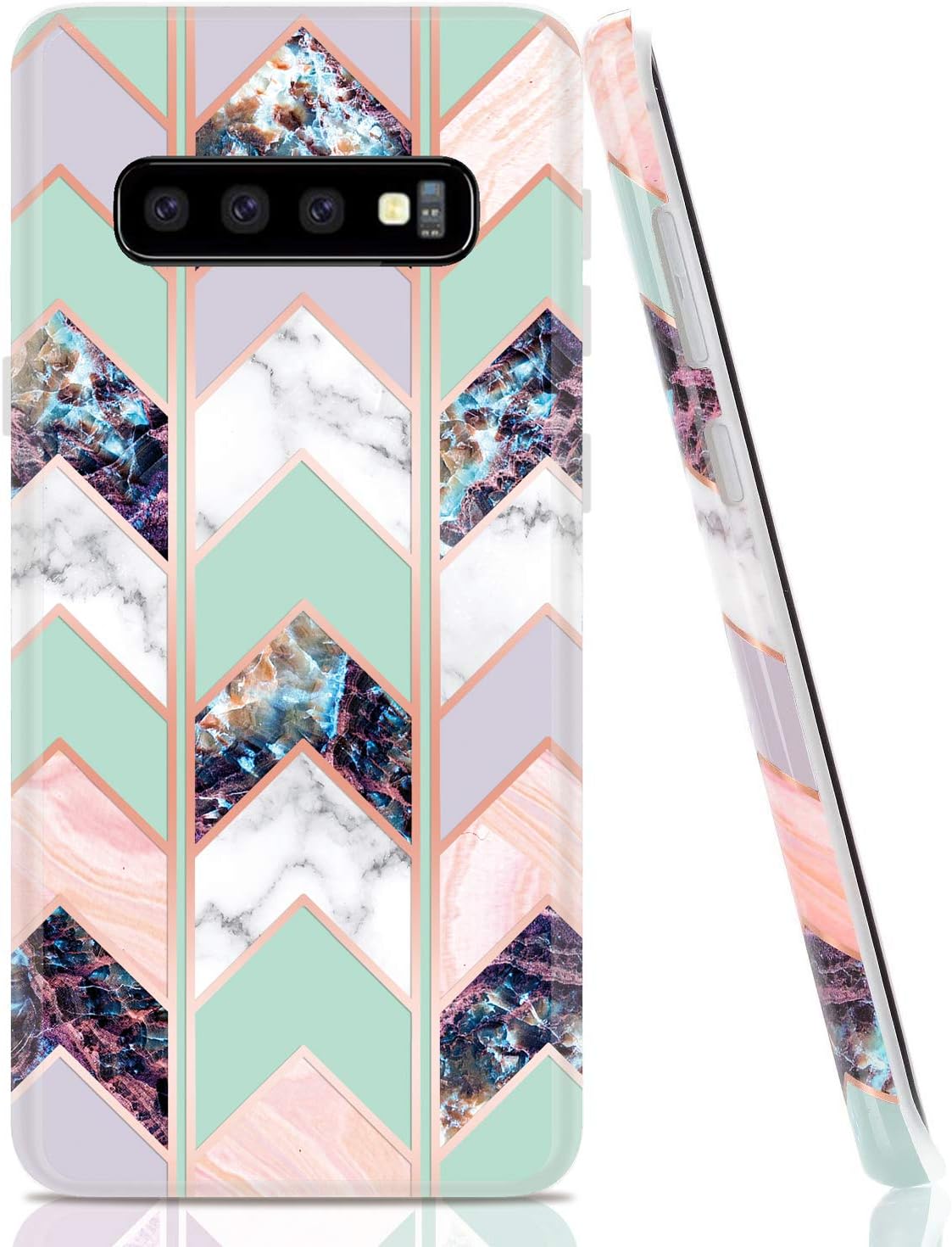 BAISRKE Marble Case for Galaxy S10 Plus, Shiny Rose Gold Lines Wave Geometric Design Case Slim Soft TPU Rubber Bumper Silicone Protective Phone Case Cover for Galaxy S10+ Plus 6.4 [Green]