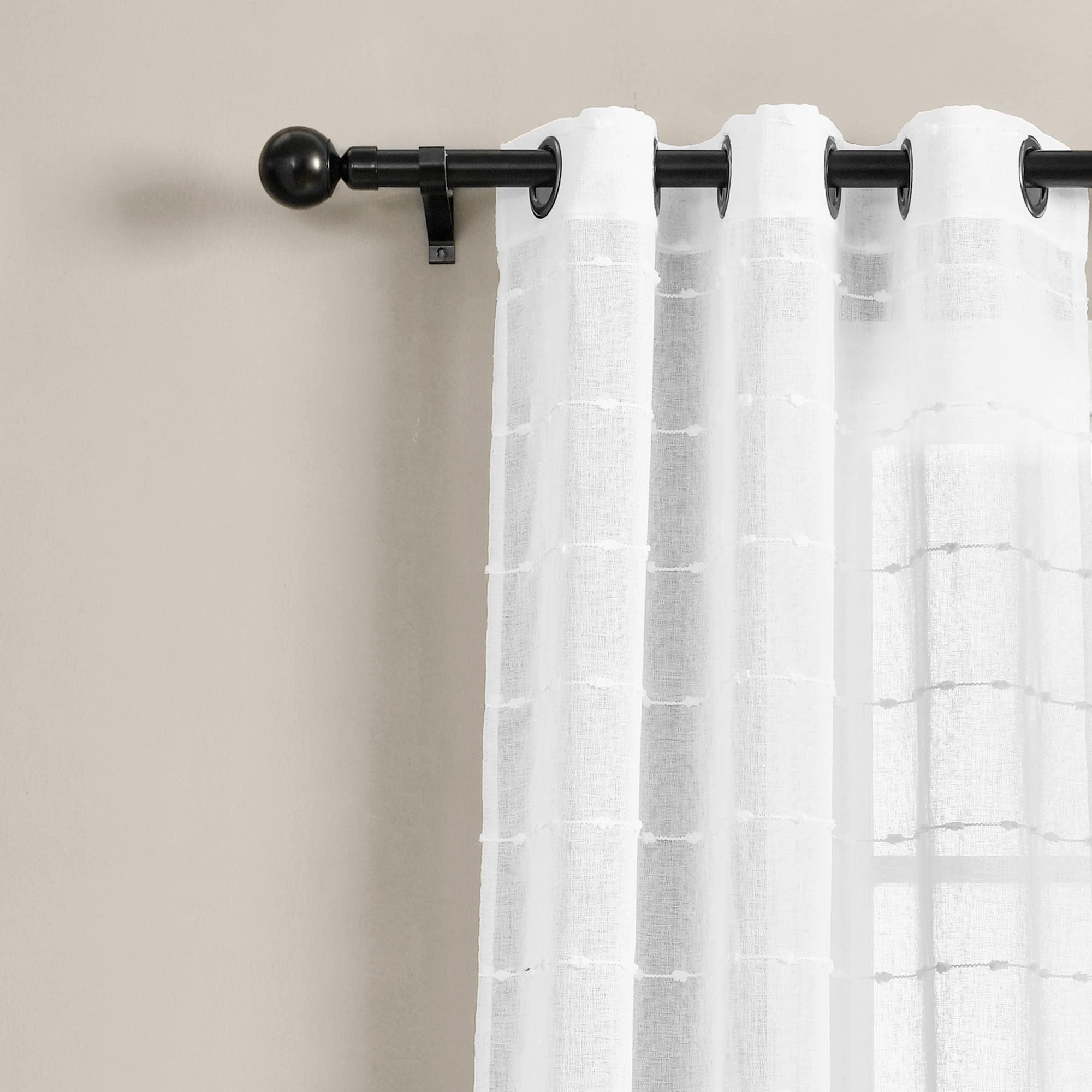 Lush Decor Farmhouse Textured Grommet Sheer Indoor/Outdoor Window Curtain Panel, 84" L x 50" W, Bleach White - Image 3