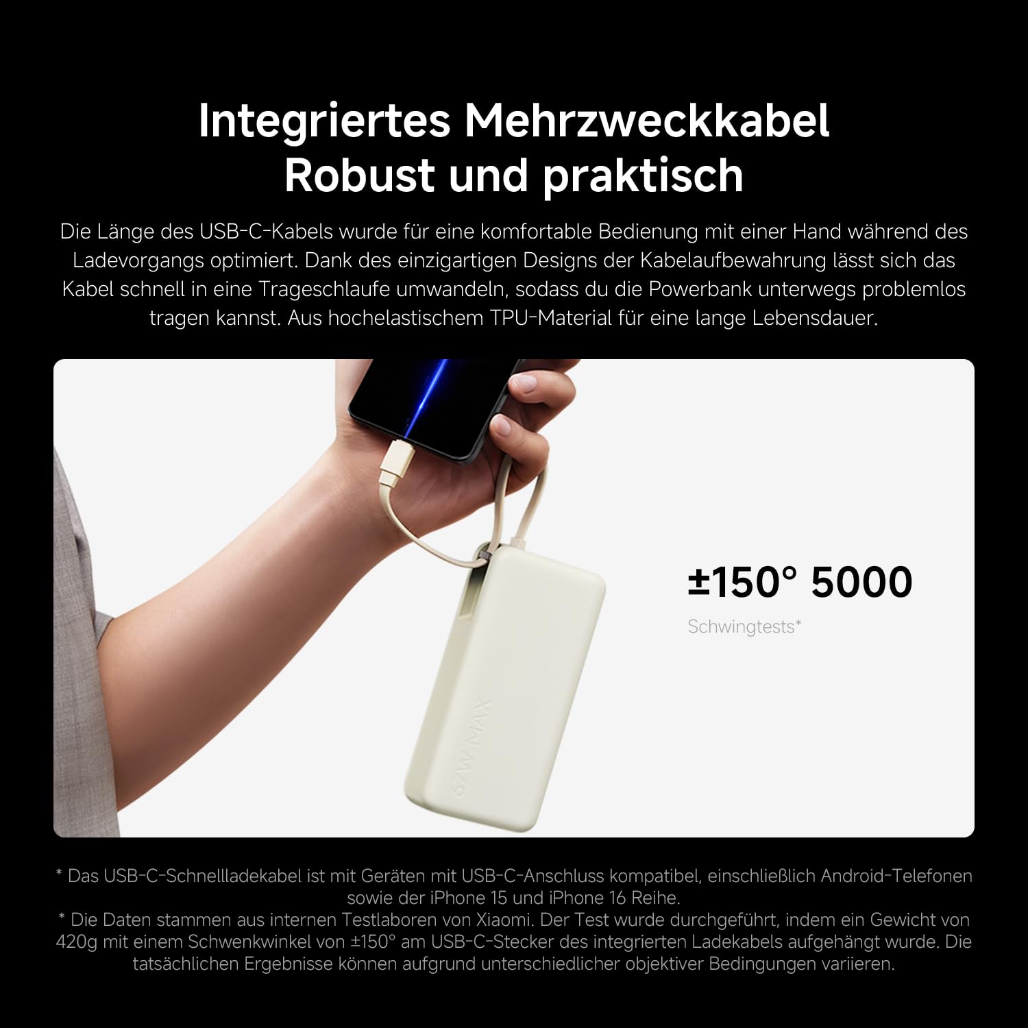 Xiaomi 67W Power Bank 20.000mAh mit USB-C Kabel, Tragbares Ladegerät, Tan | 67W Schnellladen, 20000mAh, integriertes USB-C-Kabel. Zwei-Wege-Schnellladen — lädt 3 Geräte gleichzeitig.