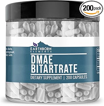 Earthborn Elements DMAE Bitartrate 200 Capsules, Pure & Undiluted, No Additives