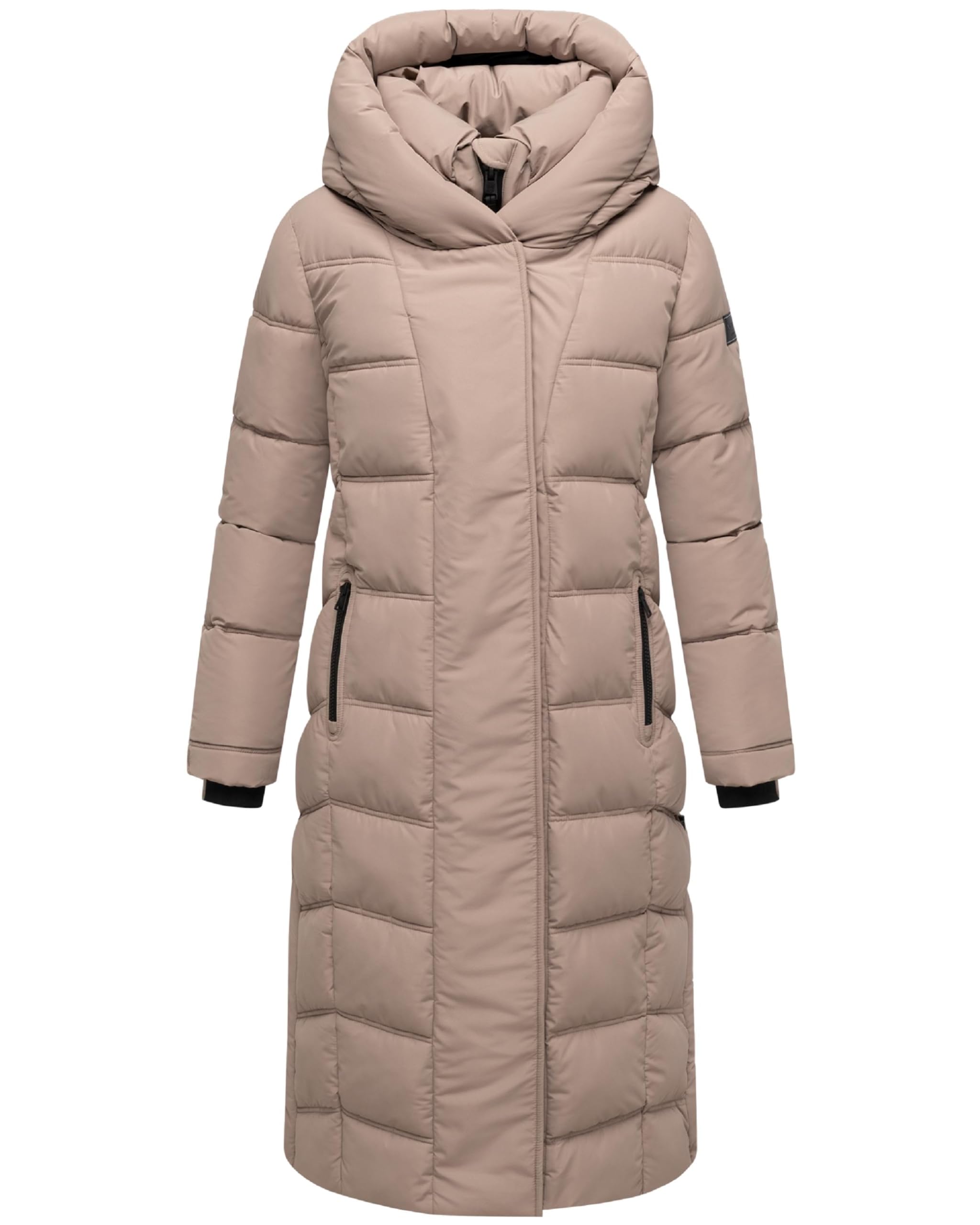 Navahoo Women's Long Winter Coat, Warm Quilted Snowsuit with Internal Backpack Straps and Magnetic Buttons, Angel Feather XIV, XS-6XL, Taupe Grey, L