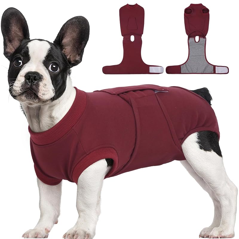 Roupa de recuperação para cães e gatos Kuoser, tecido macio e elástico, tamanho S, Burgundy Solid
