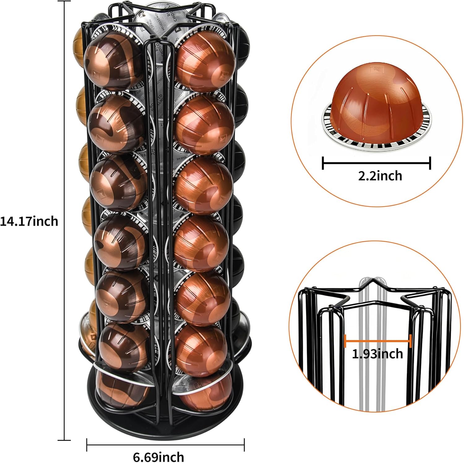 35 Coffee Pods Holder - Black - 360° Spinning Coffee Pod Carousel Stand | Holds 35 Capsules | Compact Countertop Organizer with Silent Rotation, Durable & Modern