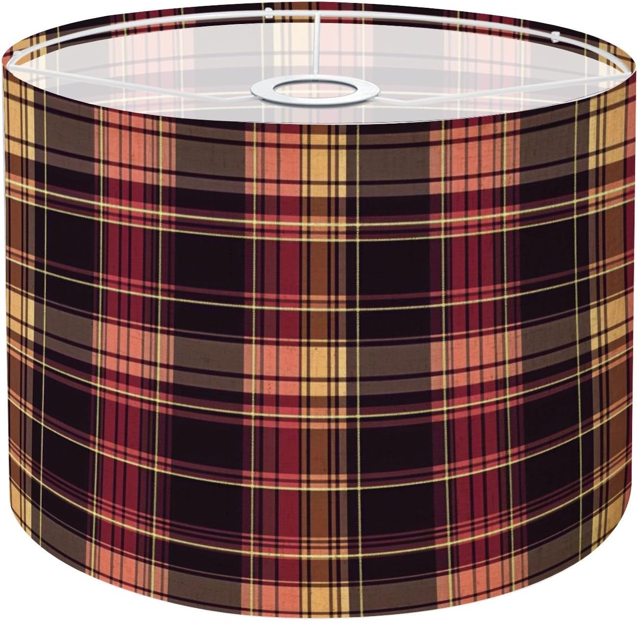 Lamp Shade Tartan plaid for autumn winter burgundy red pink maroon brown Drum Lamp Shades for Table Lamps Floor Lamps Pendant Light 8.9"x11"x11" Replacement Lampshade Large Linen Lampshades