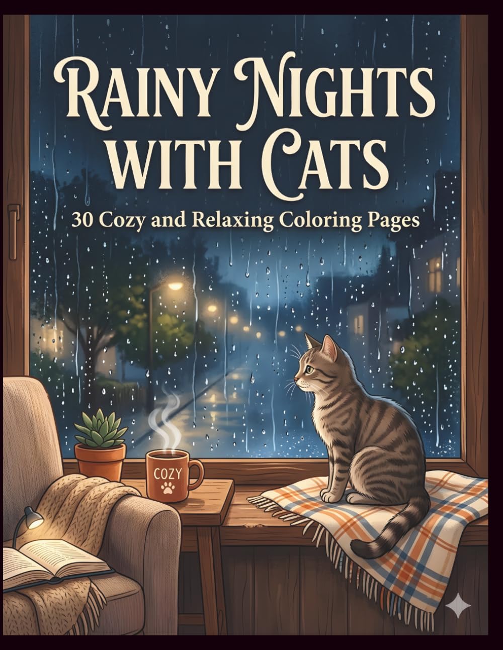 Rainy Nights with Cats: 30 Cozy Coloring Pages for Relaxation and Stress Relief