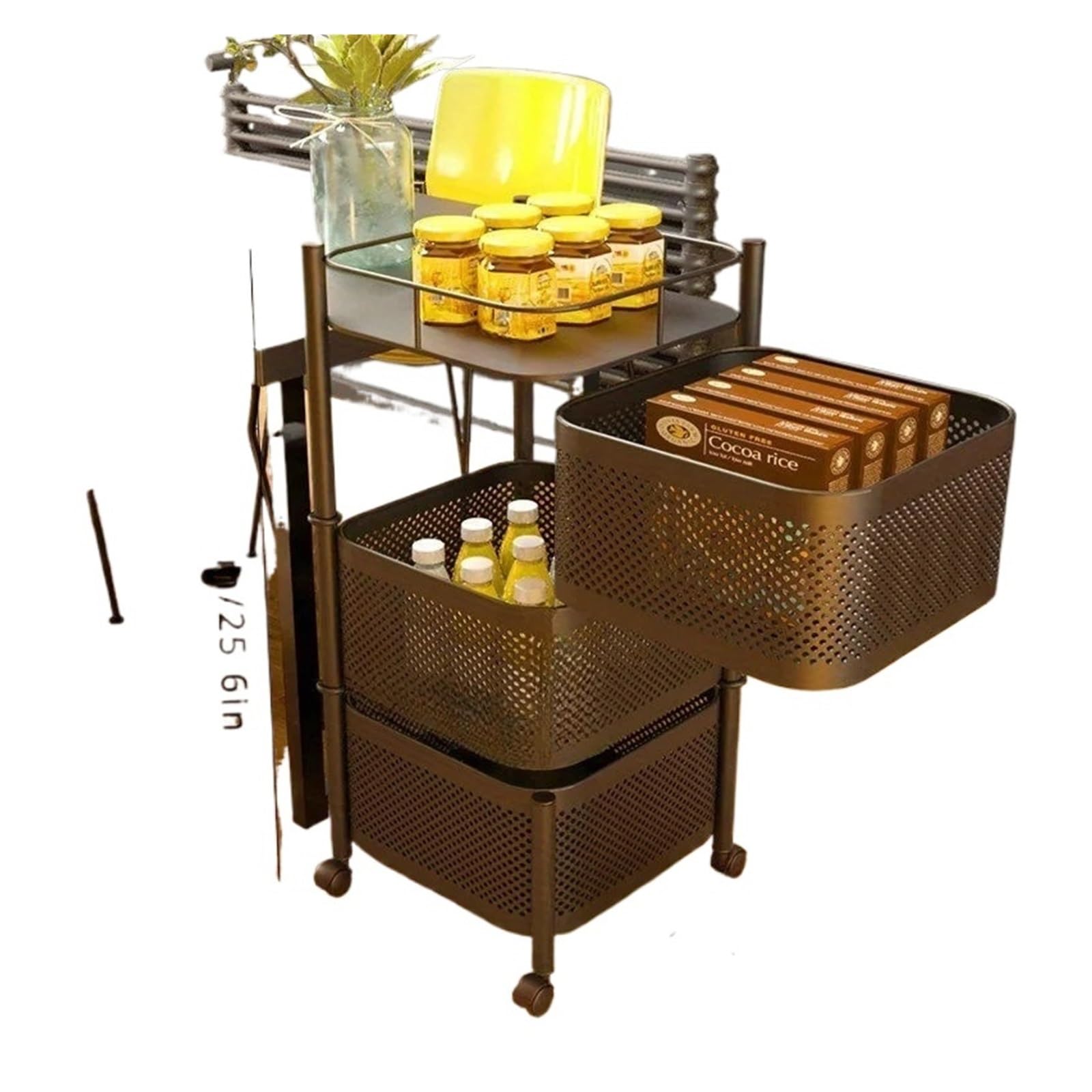 GYTTDERFL Kitchen Shelves Kitchen rotating storage rack, vegetable basket, multifunctional snack corner rack, multi-layer floor standing cart storage rack(Three layers)