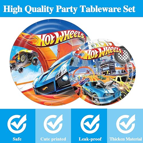Miniatura 2 de 51 piezas de suministros de fiesta de carreras rojo coche caliente rueda carreras vajilla niño cumpleaños carreras cena postre plato servilleta