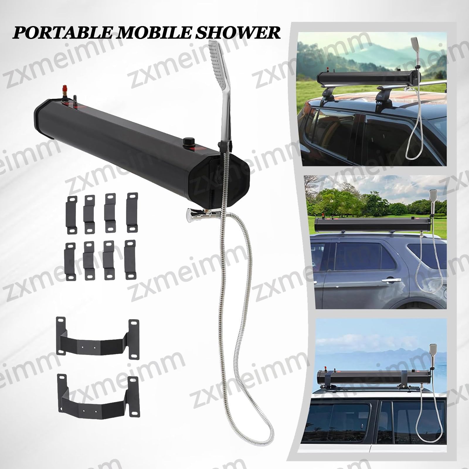 Camping Dusche,Dachträger Druck Wassertank,Außendusche Solar,Duschbrause und Schlauch,Montage auf Dachträger für Geländewagen,Pickups und SUV 18L