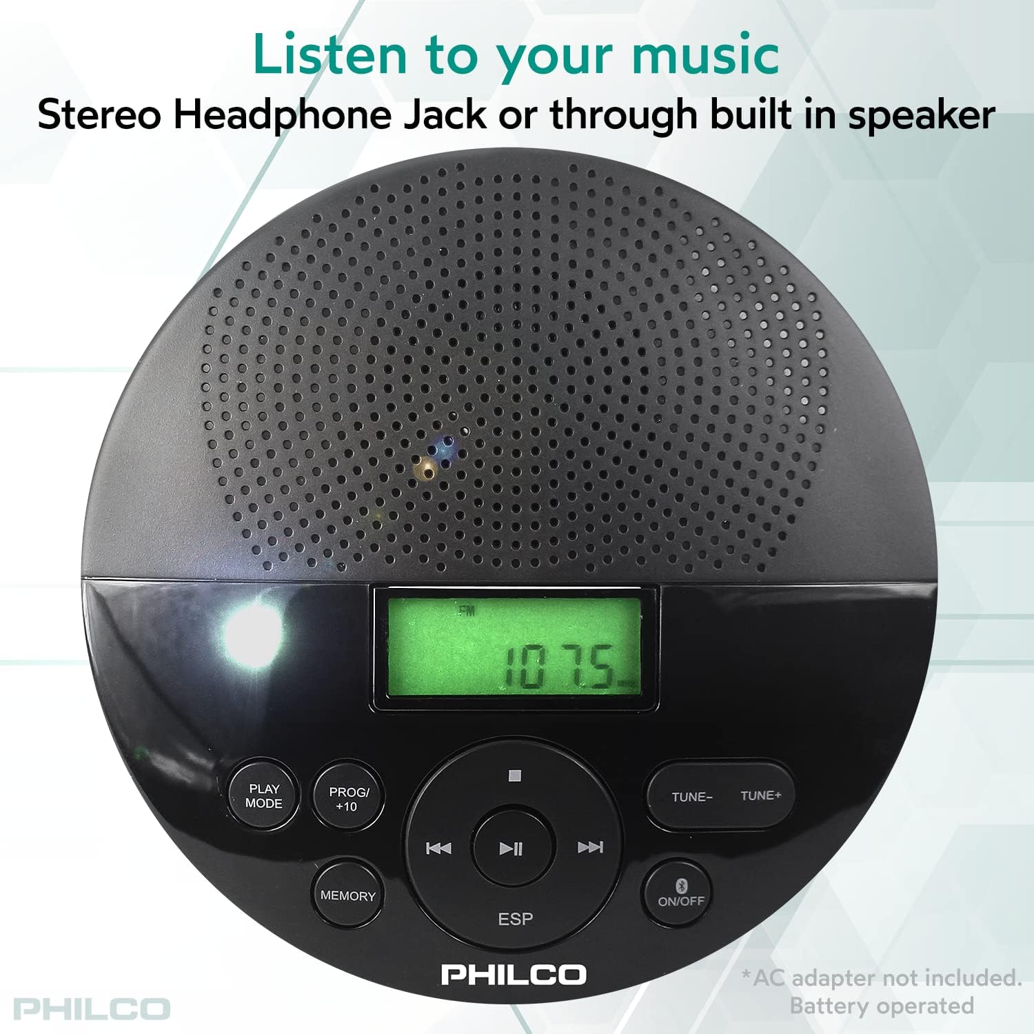 Philco Bluetooth Personal CD Player - MP3 Playback, FM Radio, 60s Anti-Shock, Built-in Speaker, Headphones Included image 6 of 8 B0C4HQCS65