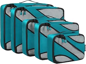 BAGAIL パッキングキューブ ラゲージ キャリーオン スーツケース パッキングオーガナイザー 旅行用 5セット - S×1、M×2、XL×2(ティール)