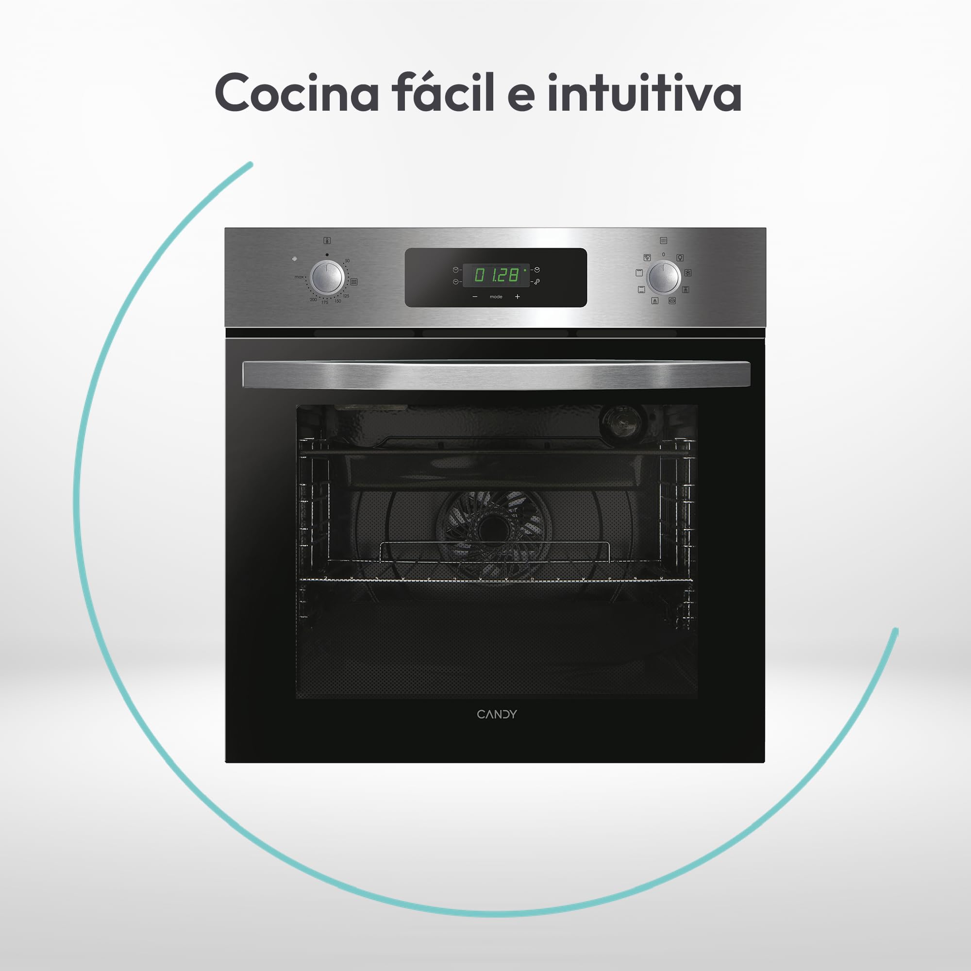 Candy Idea FIDC X625 L, Horno Multifunción, 70L, Limpieza Aquactiva, 1 Bandeja y 2 Rejillas, Guía Telescópica, 8 Funciones, Display Timer Touch, Mandos Push&Pull, Puerta 2 Cristales, Inox y Negro