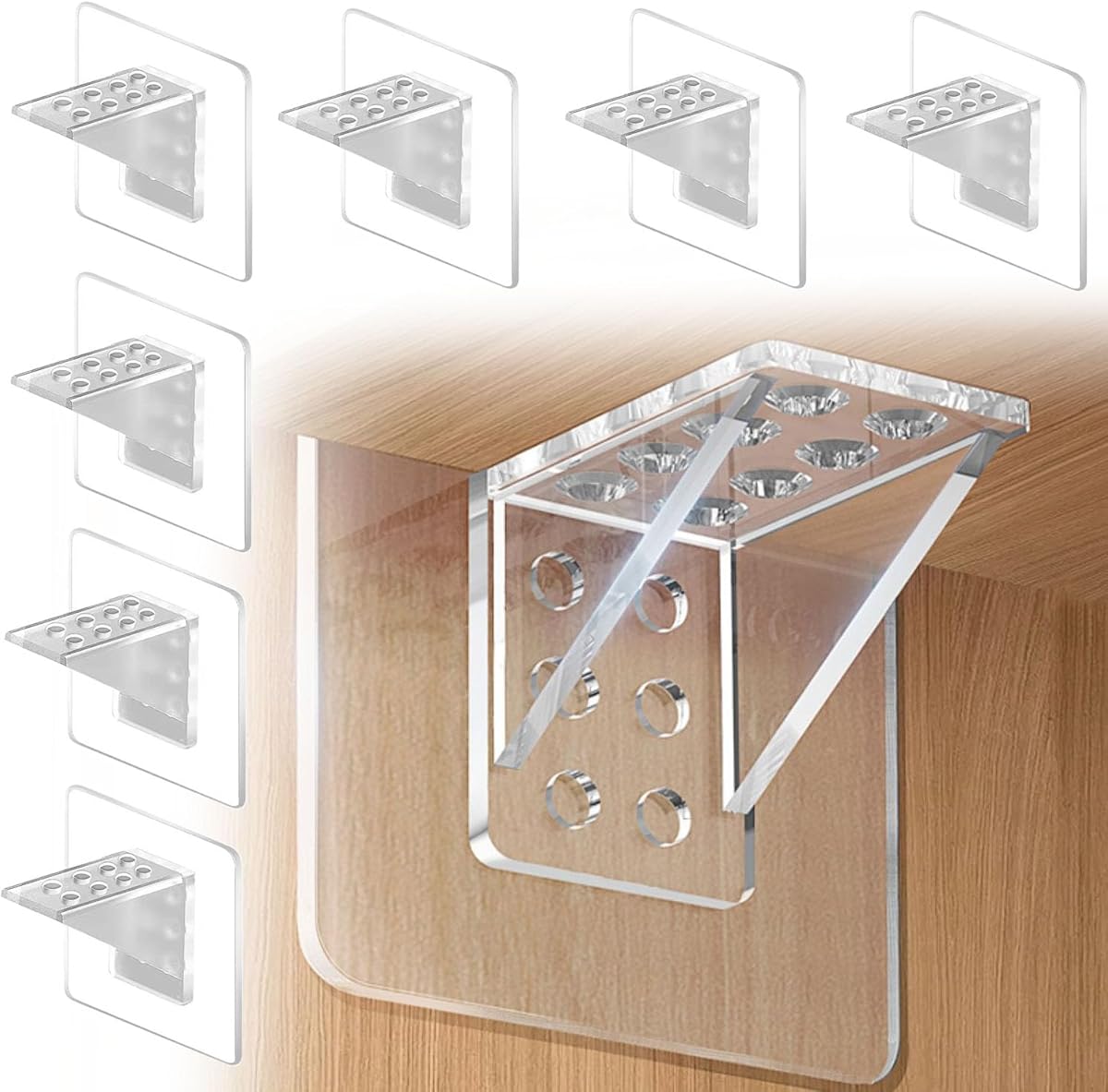 24 Pieces Adhesive Shelf Bracket, Punch Free Reinforced Design Shelf Support Pegs for Shelves Kitchen Cabinet Book Closet - Large Size
