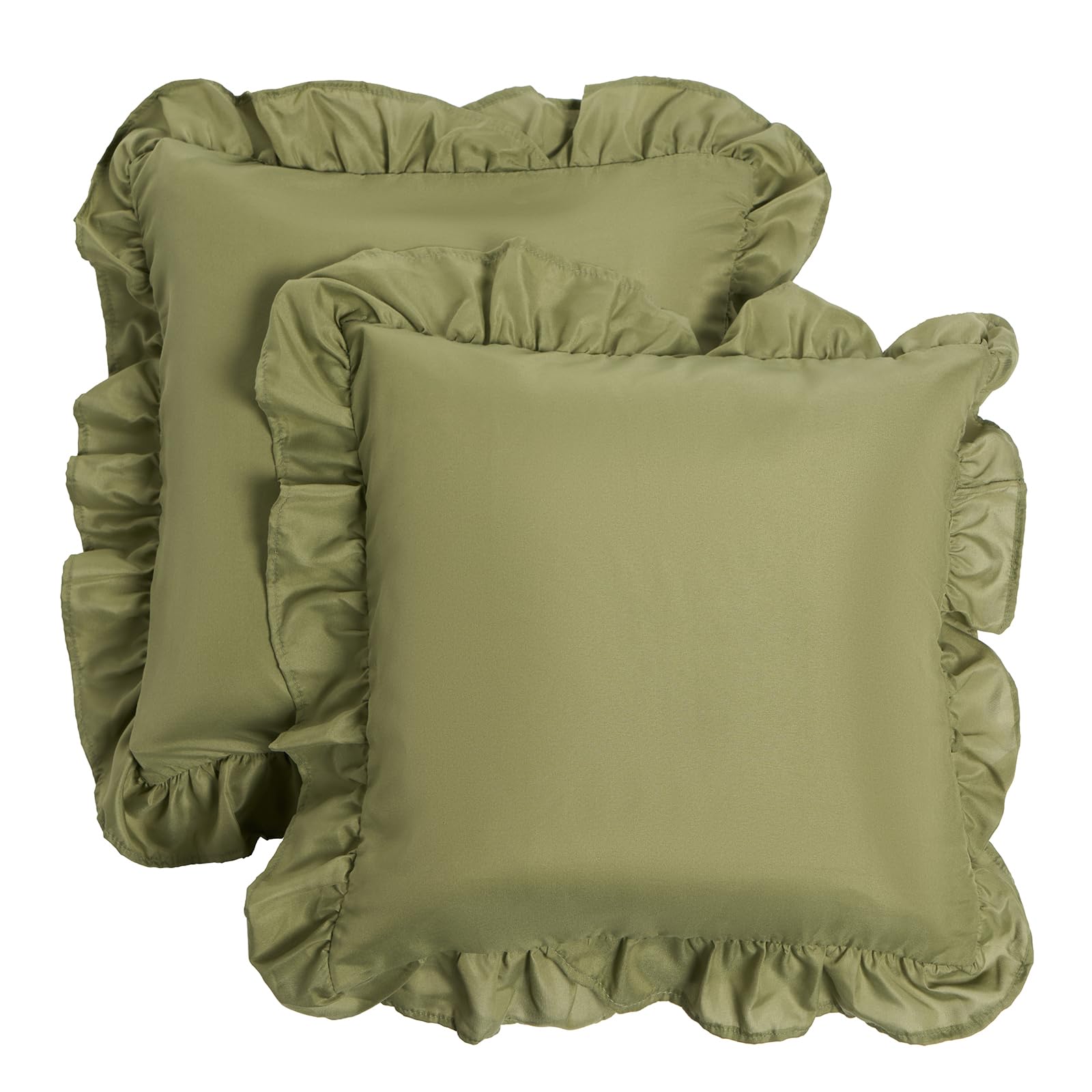 Ohs Women's Olive Green Cushion Covers 45 X 45 Set Of 2, Gifts For Soft Comfy Frill Edge Throw Pillow Covers With Invisible Zipper Sofa Cushions Home Decor For Bedroom Living Room,