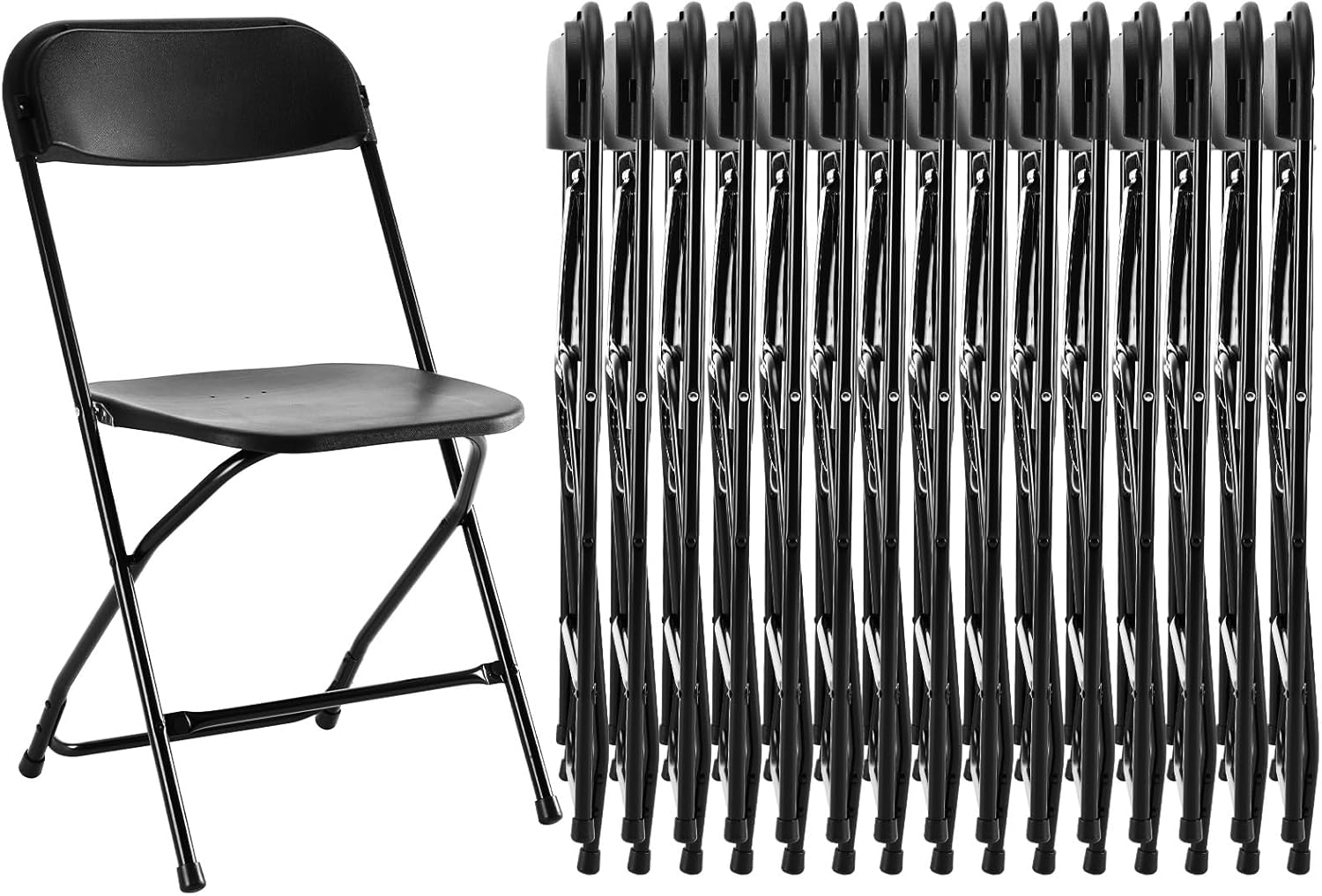 Sweetcrispy Folding Chair 16 Pack, Plastic Foldable Chairs with 330-Pound Capacity, Sturdy Metal Portable Chair, Easy to Use and Store, Outdoor and Indoor, for Home, Office, Party, Comfy, Black Plastic + Black 16 Pack