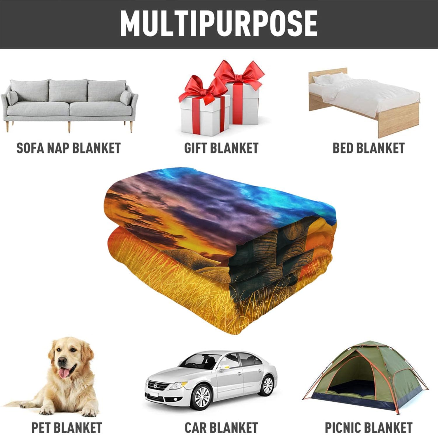 Elephant Blanket African Animal Fleece Blanket Soft Fuzzy Plush Throw Blankets for Couch Bed 60"x80"