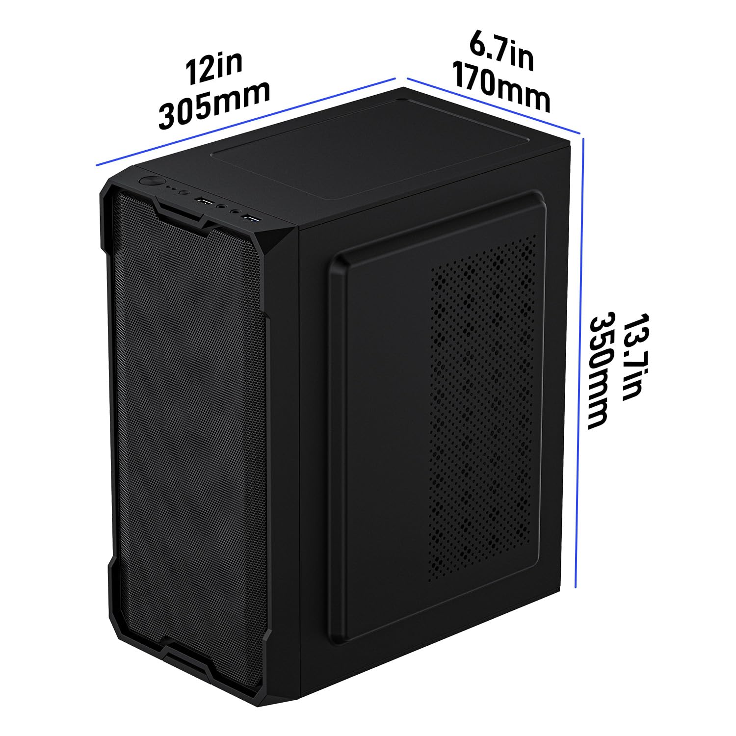 Obudowa Micro ATX, obudowa MATX Mini PC ITX obudowa komputera stacjonarnego obsługuje zasilacz ATX / 250 mm GPU / 140 mm chłodziarka procesora/2 x wentylatory 12 cm i 1 x wentylator 8 cm/1 x dysk