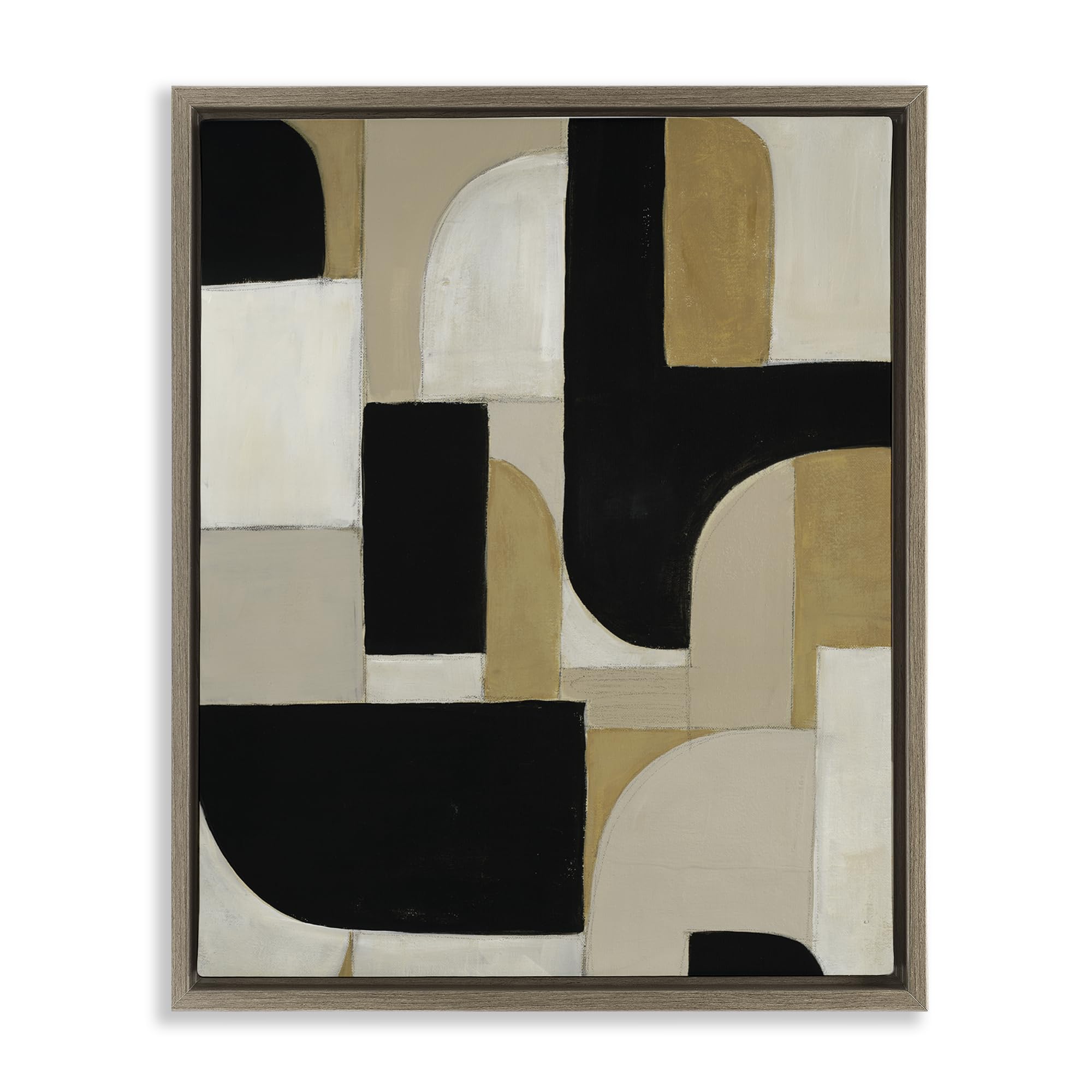 Stupell Industries 'Black & Neutral Shapes', Floating Frame Canvas Art, Brown, 25 x 31 Inches, Easy to Hang and Sturdy, Made in USA, by Kippi Leonard