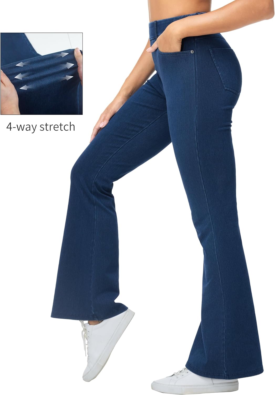 THE GYM PEOPLE Women's Stretchy Bell Bottom Jeans Wide Leg Breathable Pull On Flare Jeggings Pants with Pockets - Image 4