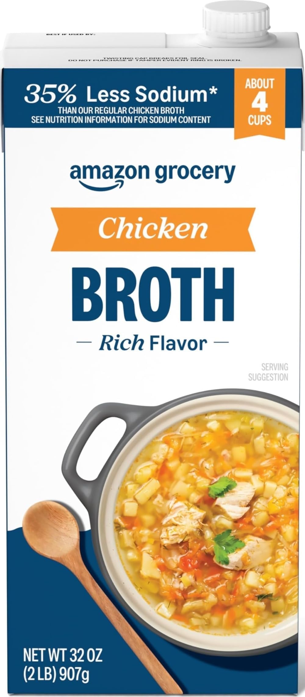 Amazon Grocery, Chicken Broth, 35% Less Sodium, 32 Oz